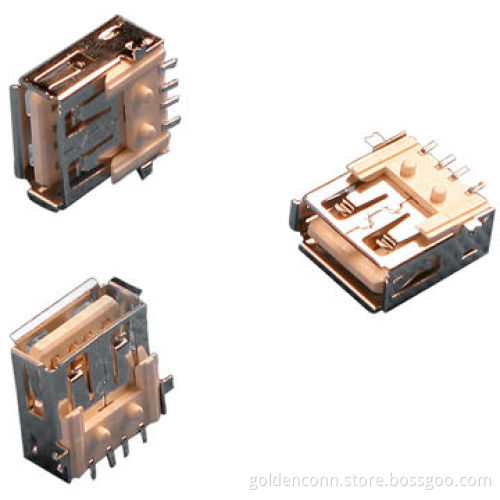 USB A female connector, SMT type, single layer